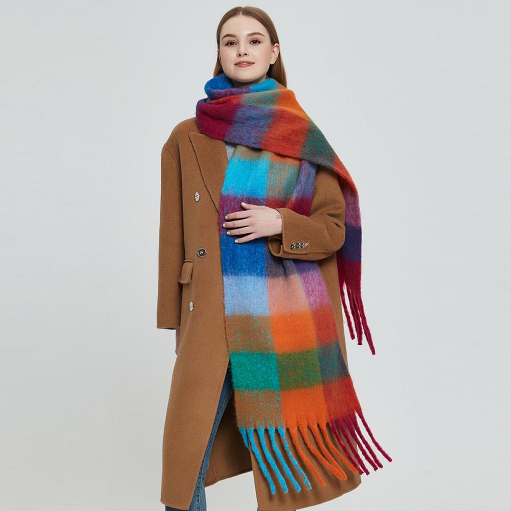 Autumn Winter Tassel Shawl Female Warm Colorful Plaid Scarf