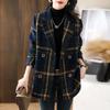 Women's Winter Plus Size Korean Style Slimming Retro Plaid Spliced Coat Ladies Elegant Outerwear
