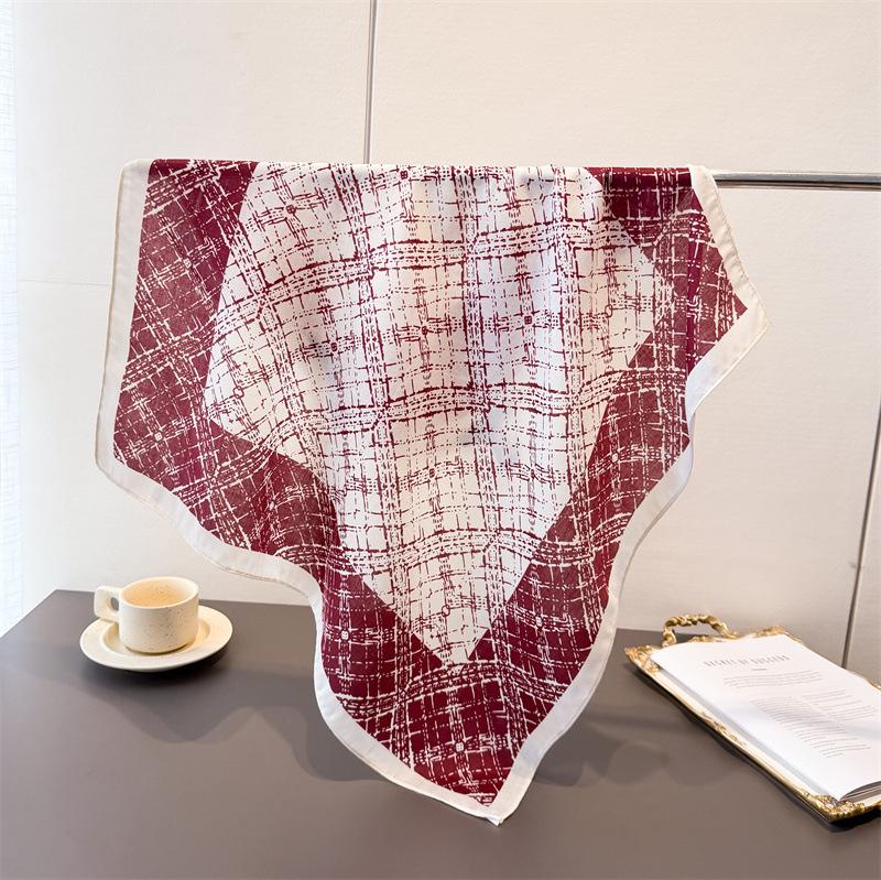 Plaid Texture Herringbone Pattern Cotton And Linen Small Square Scarf Silk Scarf Imitation Velvet Headscarf Shawl Sun Protection Scarf