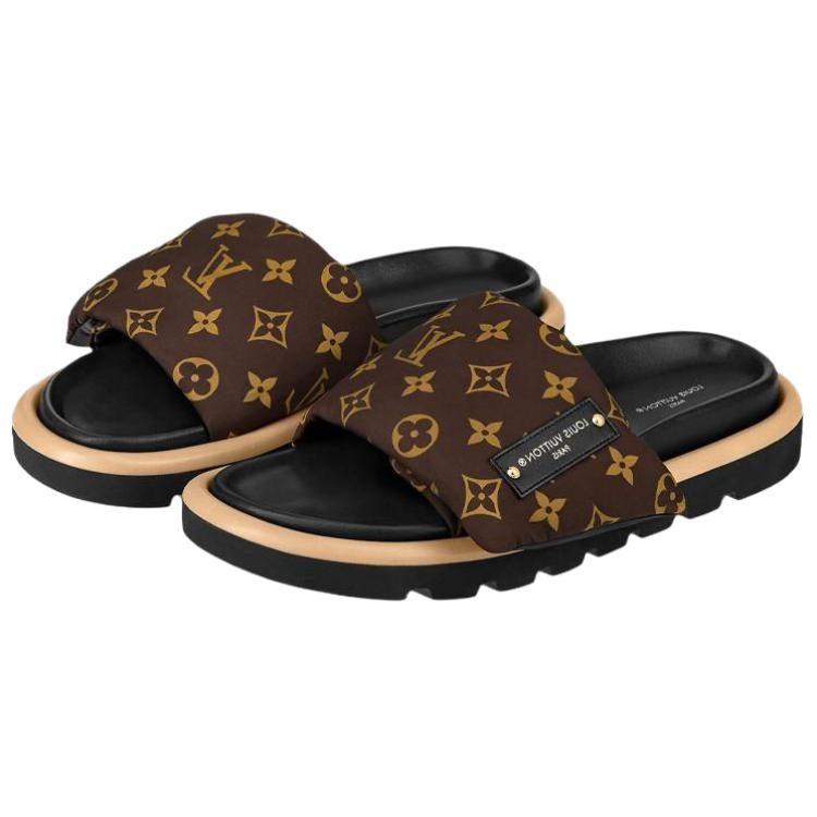 Louis Vuitton Подушка для бассейна Комфортные шлепанцы-слайдеры Женские Коричневые 1AAEBT