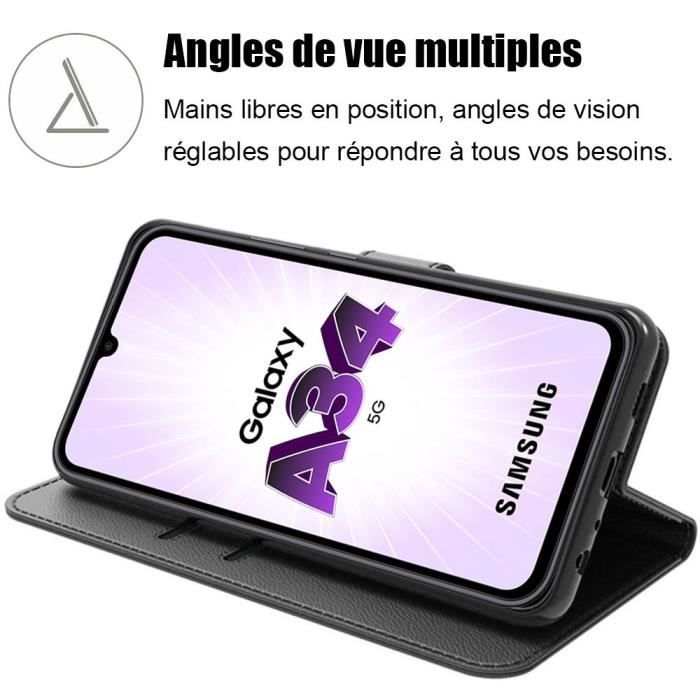 Чехол для Samsung Galaxy A34 5G Защитный с откидной крышкой Эффект кожи Противоударный Черный