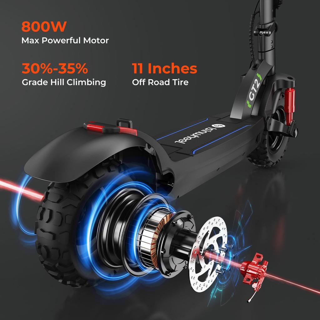 isinwheel GT2 1000W 11" Off-Road Electric Scooter - 48V 15AH 60KM Range Quadruple Suspension E-Scooter