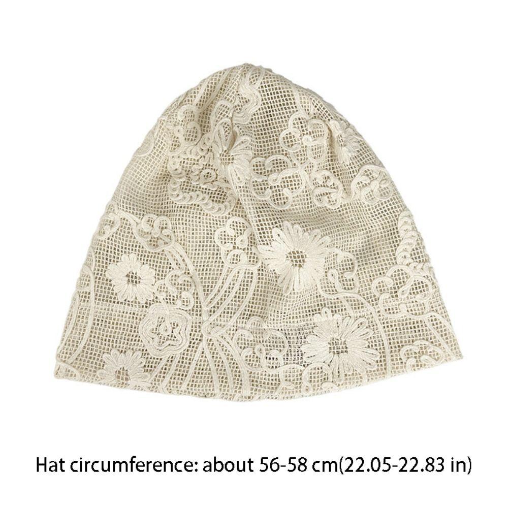 Retro Embroidered Crochet Flower Lace Hat Spicy Girl Thin Hollow Out Beanies Korean Style Breathable Weave Knitted Cap Outdoor