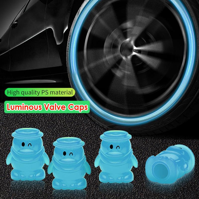 4 шт. Автомобильные светящиеся колпачки для вентилей шин, флуоресцентные ночные светящиеся колпачки для вентилей колес мотоциклов, велосипедов, колес, шин, декор
