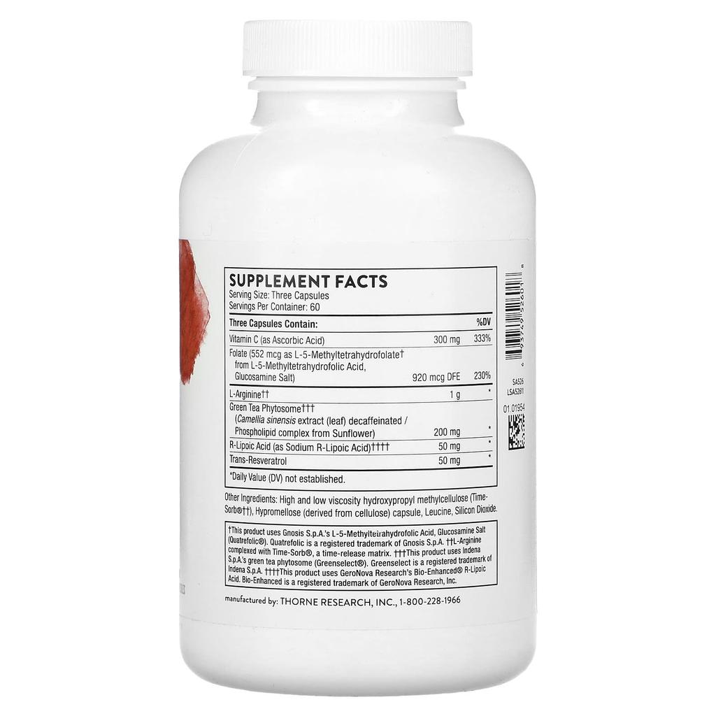 Thorne Perfusia Plus, Arginine Plus Cofactor, 180 Capsules