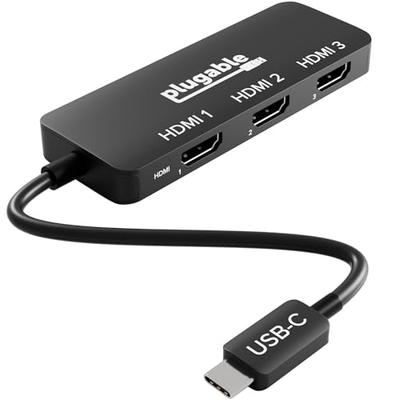 Адаптер Plugable USB-C к HDMI для нескольких мониторов, поддерживает тройные дисплеи 4K60, концентратор MST без драйверов (Совместимо с Windows/Chrome OS), USB-C, Thunderbo