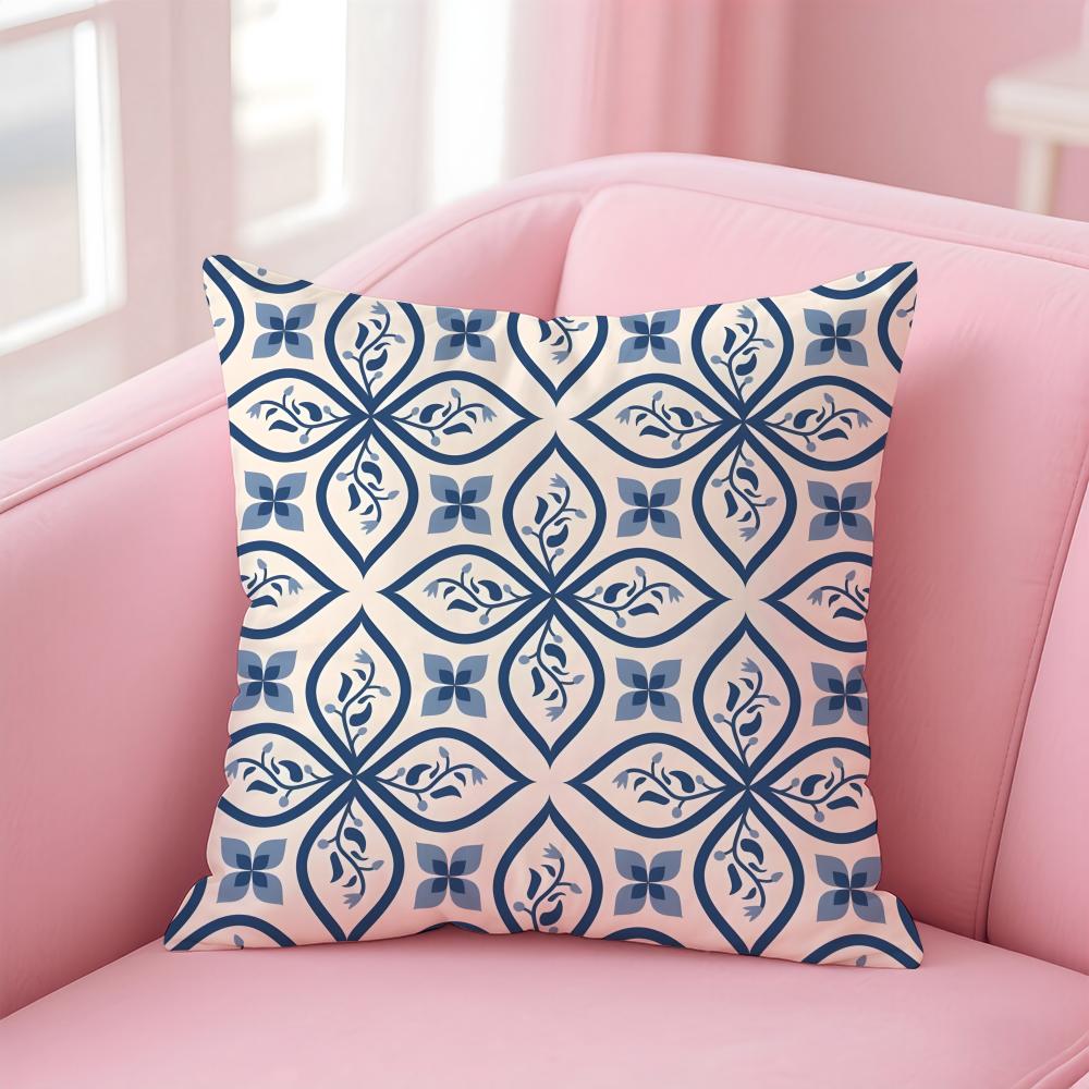 Geometric Ink Blue Cushion Cover Linen Pillowcase Cover Soft Decor for Sofa Home Room
