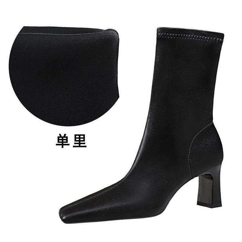 Модные простые женские ботильоны с квадратным носком, тонкий высокий каблук, искусственная кожа, черные, толстые каблуки, осень-зима, короткие ботинки