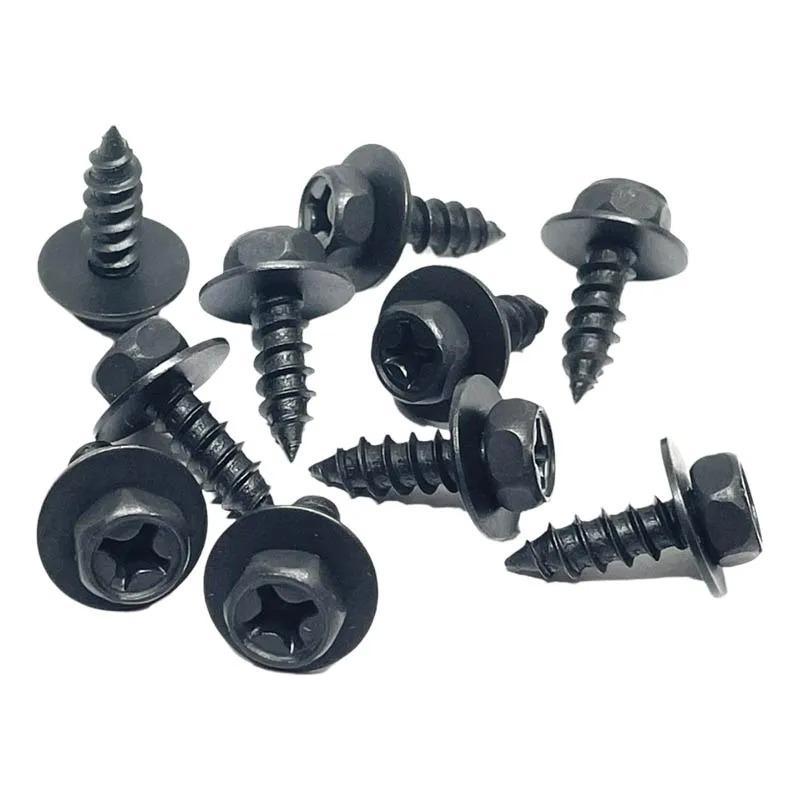 20PCS Black Self-tapping Screws Cross Hexagon Bolts with Gasket M6 6mm for Car Motorcycle Bumper Fender Engine Guard