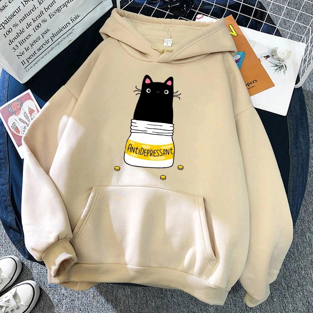 Мяу черный кот унисекс с капюшоном модные свободные толстовки унисекс с плотным принтом пуловер высокого качества уличная теплая спортивная одежда