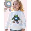 Girls' White Frog & Polka-Dot Legs Print Sweatshirt - Soft Loose-Fit Long Sleeve Winter Warm Pullover with Smiling Frog