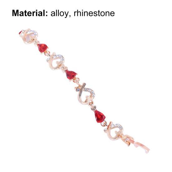 Женский браслет с сердцем и красными стразами, браслет-цепочка, ювелирный аксессуар