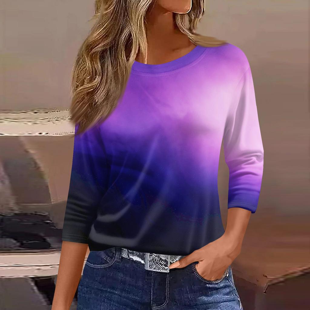 Женская Модная Повседневная Круглый Вырез 3/4 Рукава Свободная С Принтом Футболка Женский Топ