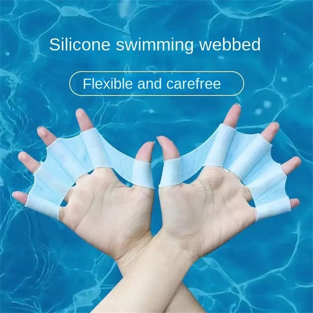 1Pair Silicone Swim Fin, Mesh Gloves and Swimming Training Equipment for Outdoor Diving and Swimming Training, Half Finger Fins