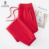 GAGN Women's Red Trendy Sweatpants - 2025 Autumn Collection, High-End, Small Size, Outdoor Sports & Casual, Cotton.