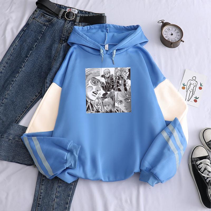 Harajuku Japan Anime Attack On Titan Manga Hoodies Women Funny Cartoon Comics Korean Fashion Aesthetic Patchwork Sweatshirt Male