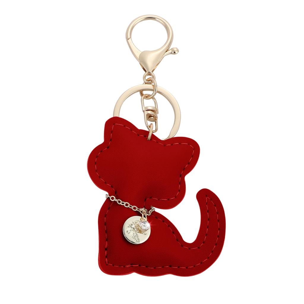 Tonecraft Cat Key Holder, Simple, Orthodox, Bag Charm, Popular, Stylish, Cute, Cat, PU Leather, Squishy, Red