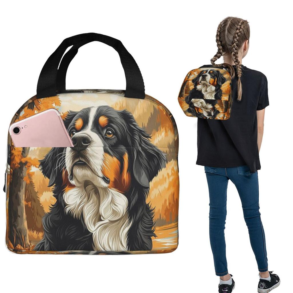 Bernese Mountain Dog In Autumn Insulated Lunch Bag for Women Kids Portable Food Boxes Thermal Lunch Box Tote
