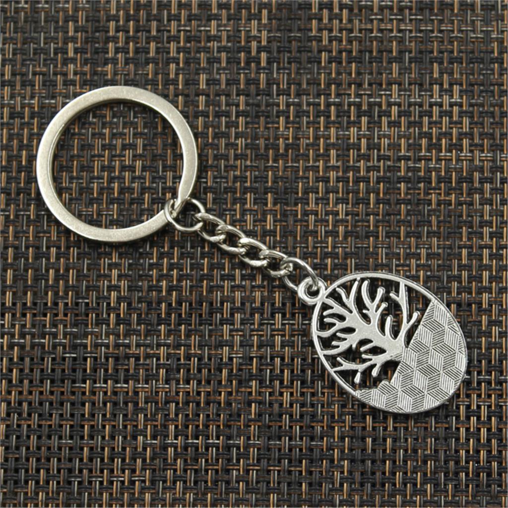 Fashion Keychain 34x24mm Peace World Tree Silver Color Pendants DIY Men Jewelry Car Key Chain Ring Holder Souvenir For Gift
