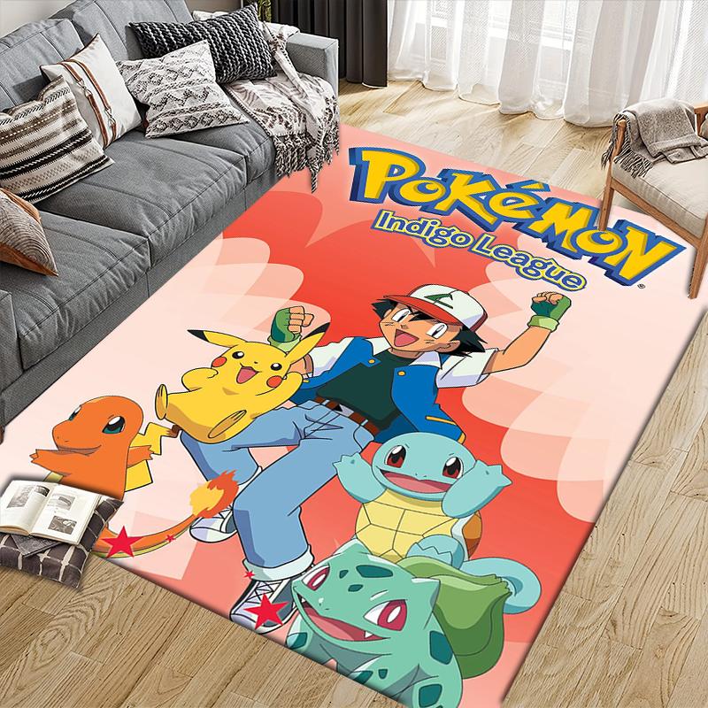 Pokemon Character Illustration Square Area Rug, Non-Slip Floor Mat for Home Office, Perfect Gift for Pokemon Fans.chl
