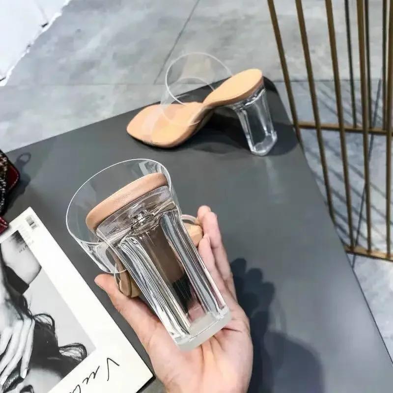 Fashion Summer Women Pumps Sandals PVC Jelly Slippers Open Toe High Heels Women Transparent Perspex Slippers Shoes Heel Clear Sandals
