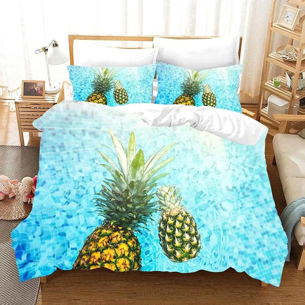 Pineapple Duvet Cover Set Yellow Fruit Pattern King Queen Size For Kids Boys Girls Polyester Comforter Cover With Pillowcase