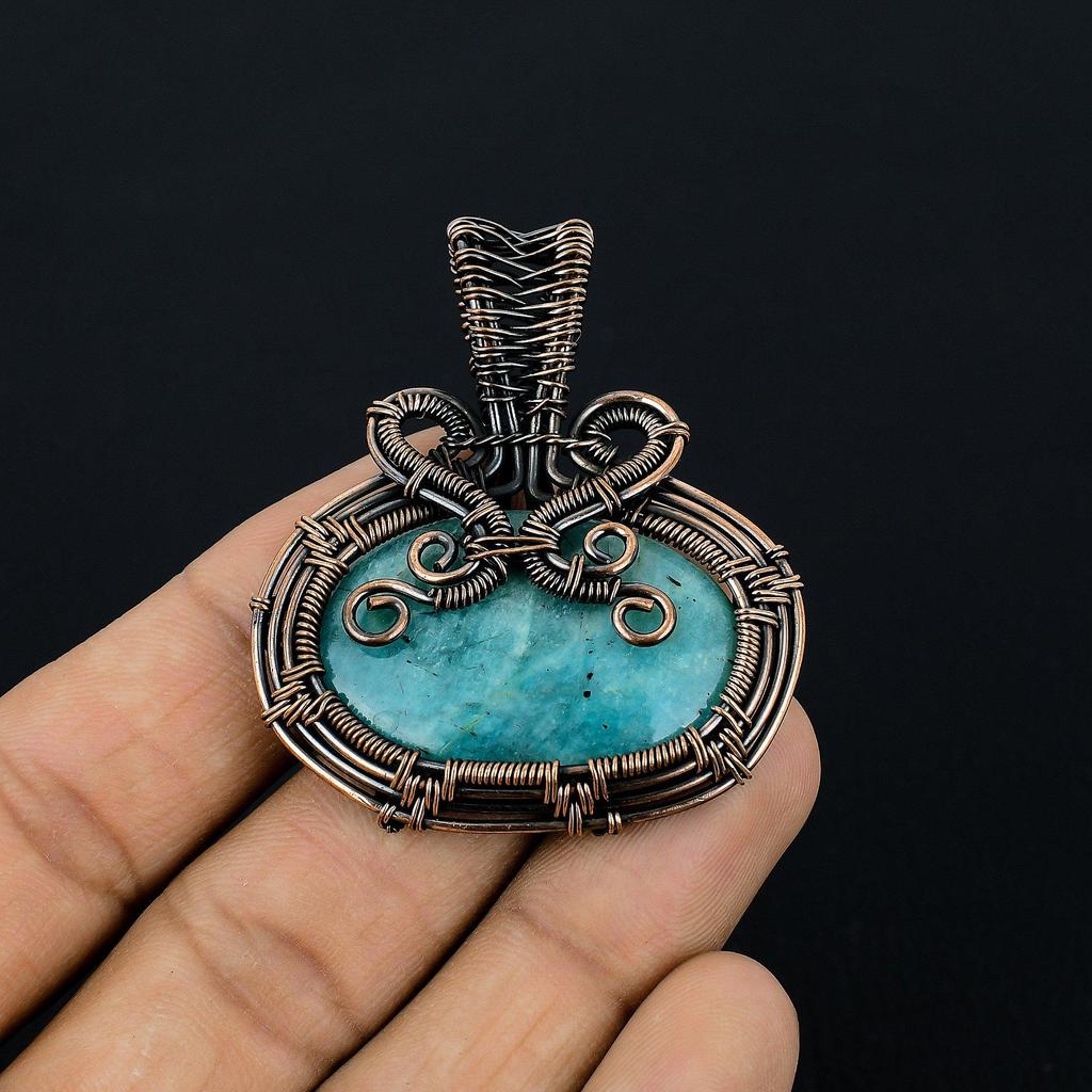 Blue Chalcedony Jewelry, 999 Copper Wire Wrapped Pendant Handmade Gemstone Jewelry, Gifts For Wife Brand New Pendant