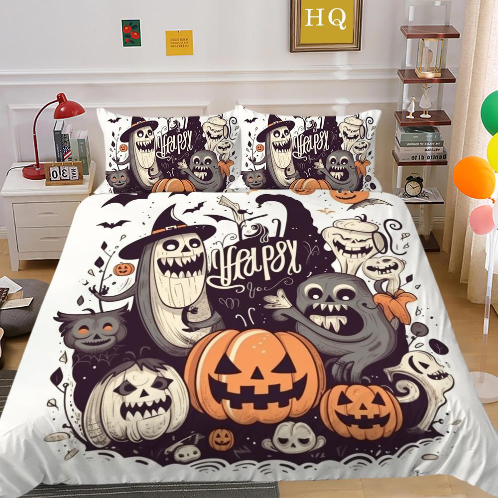 3D Halloween Home Bedding Set Terrorist Atmosphere Decoration Quilt Cover Pillowcase Set AU/DE/EU/US Full Size Soft Bedroom Decoration