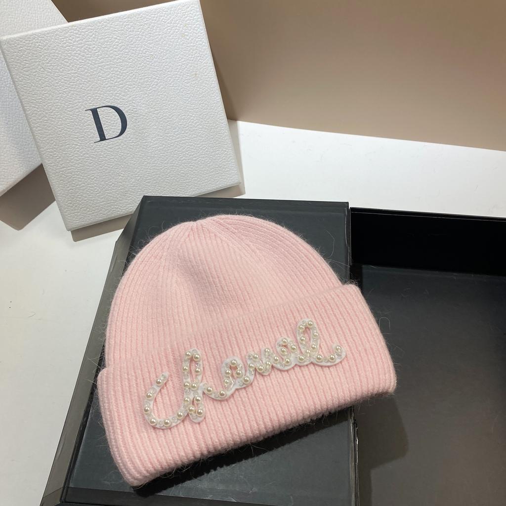 Жемчужная Шляпа Кроличий Мех Теплая Вязаная Шапка Женская Модная Зимняя Холодная Шапка Увеличить И Удлинить Двухслойные Края Шапка