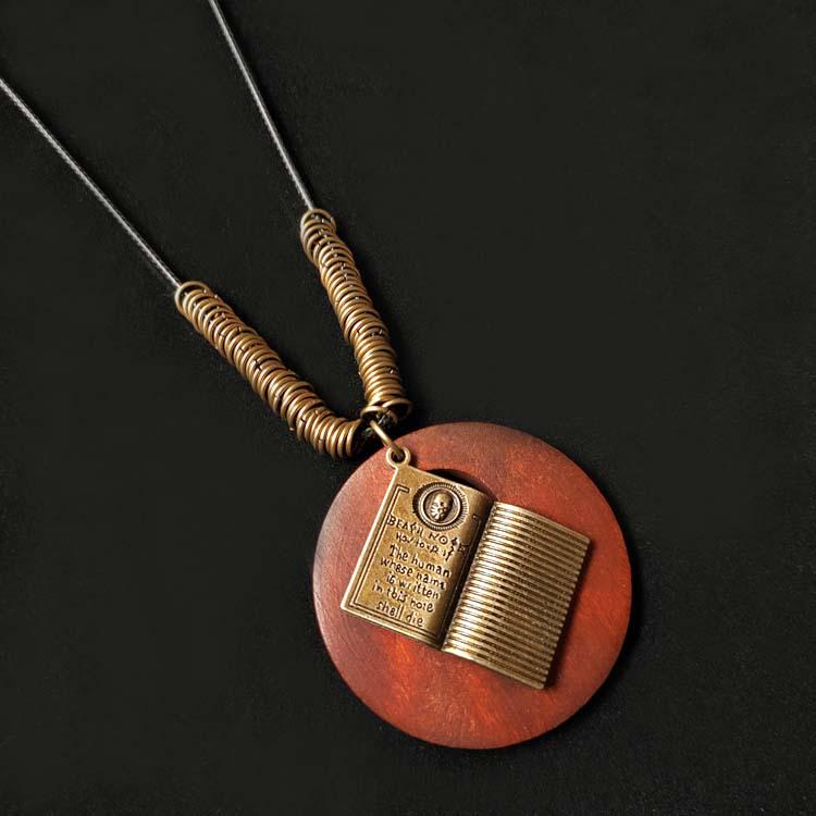 Женское ожерелье из хлопка и льна в этническом стиле из дерева в стиле ретро с кулоном в виде листа из сплава