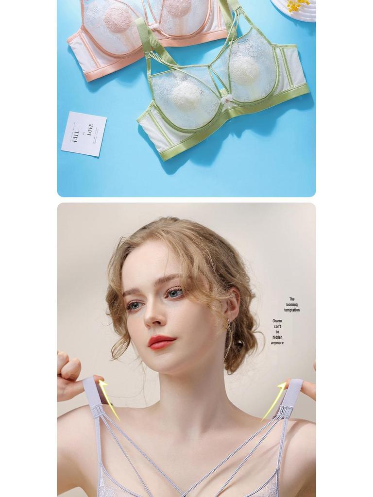 Ультратонкий бюстгальтер на косточках из французского кружева: Сексуальный сетчатый минимайзер для большой груди, регулируемый для летнего комфорта