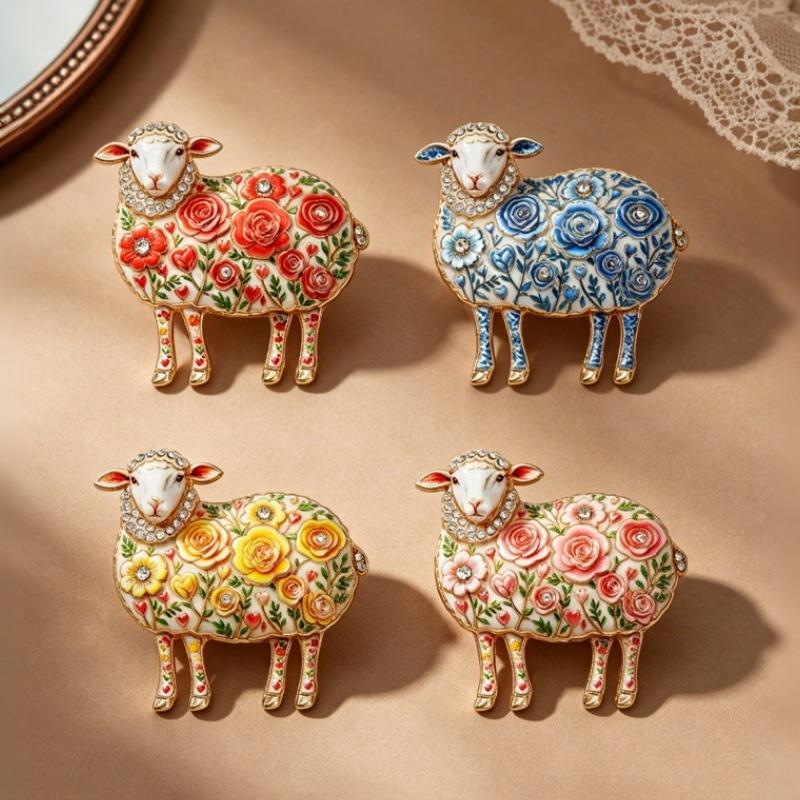 Premium Alloy Rose Flower Goat Brooch Hypoallergenic Unisex Lapel Pin for Year of Goat Celebration Office Party Gift