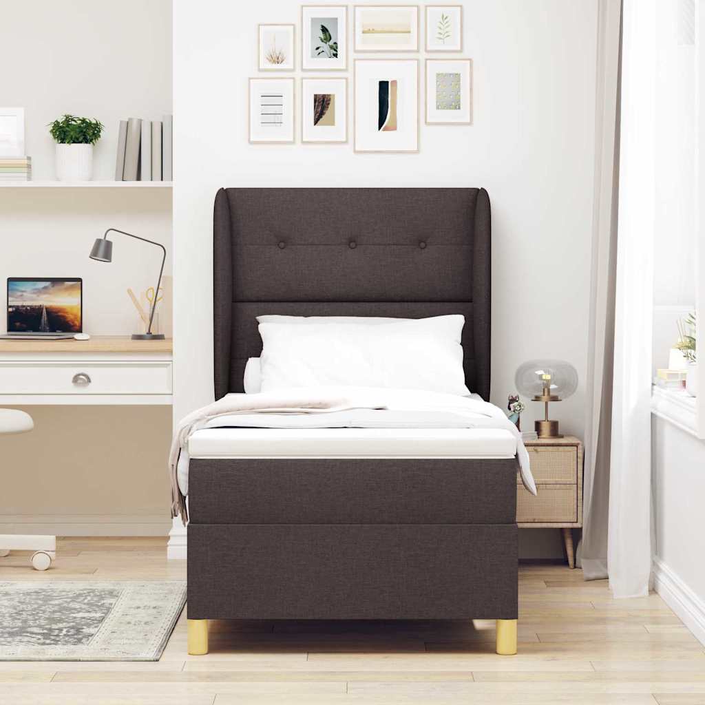 Boxspring Bed with Headboard Dark Brown 200 x 100 cm Fabric
