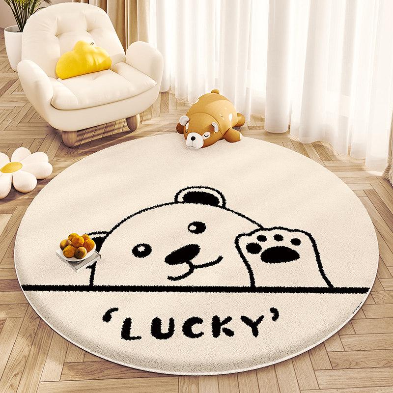 Cute Cartoon Round Rug Soft Non-Slip Machine Washable Carpet Modern Decor for Walk-in Wardrobe Living Room Sofa