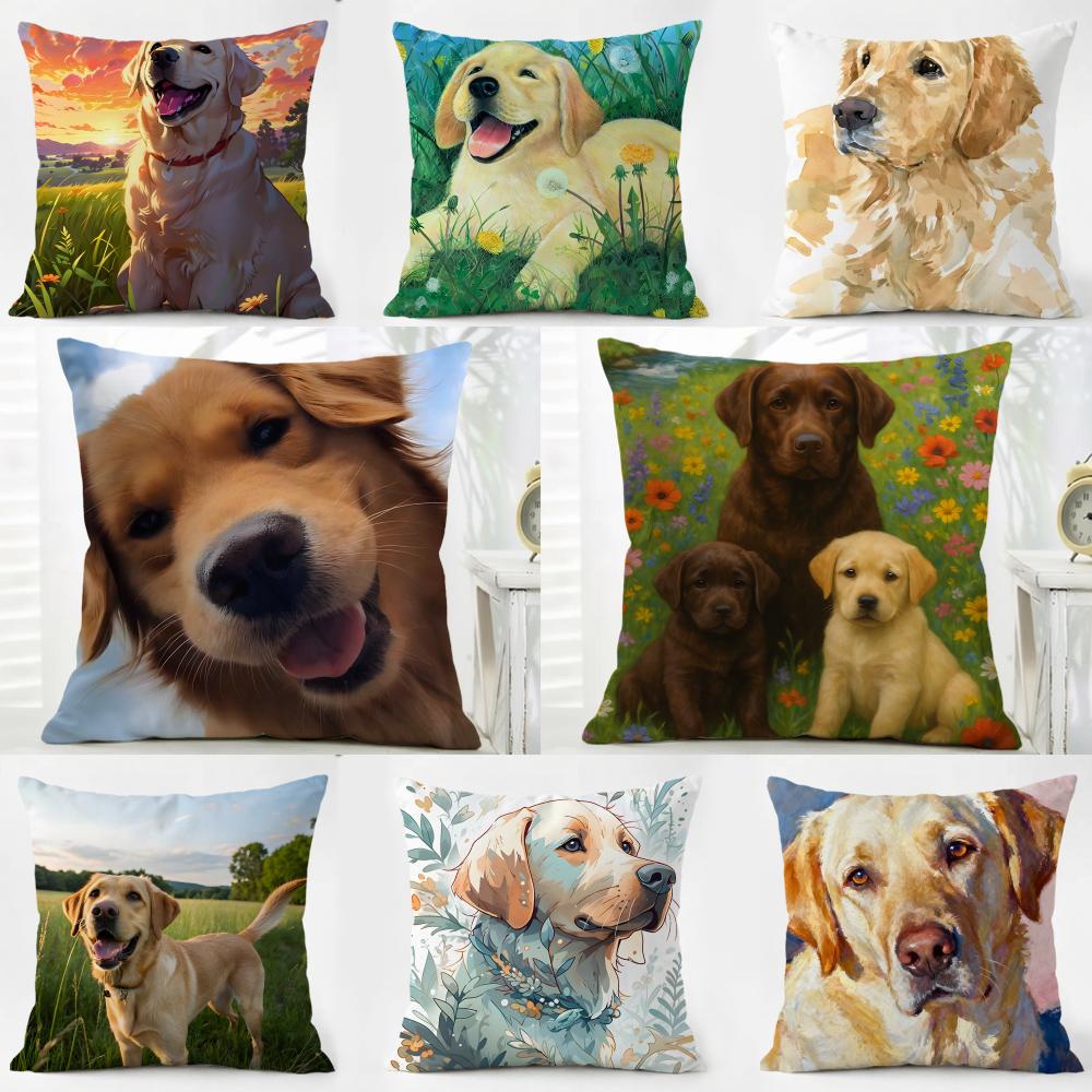 LLabrador Retriever Cushion Cover Washable Linen Pillowcase Soft for Daily Sofa Bed Home Room Decor