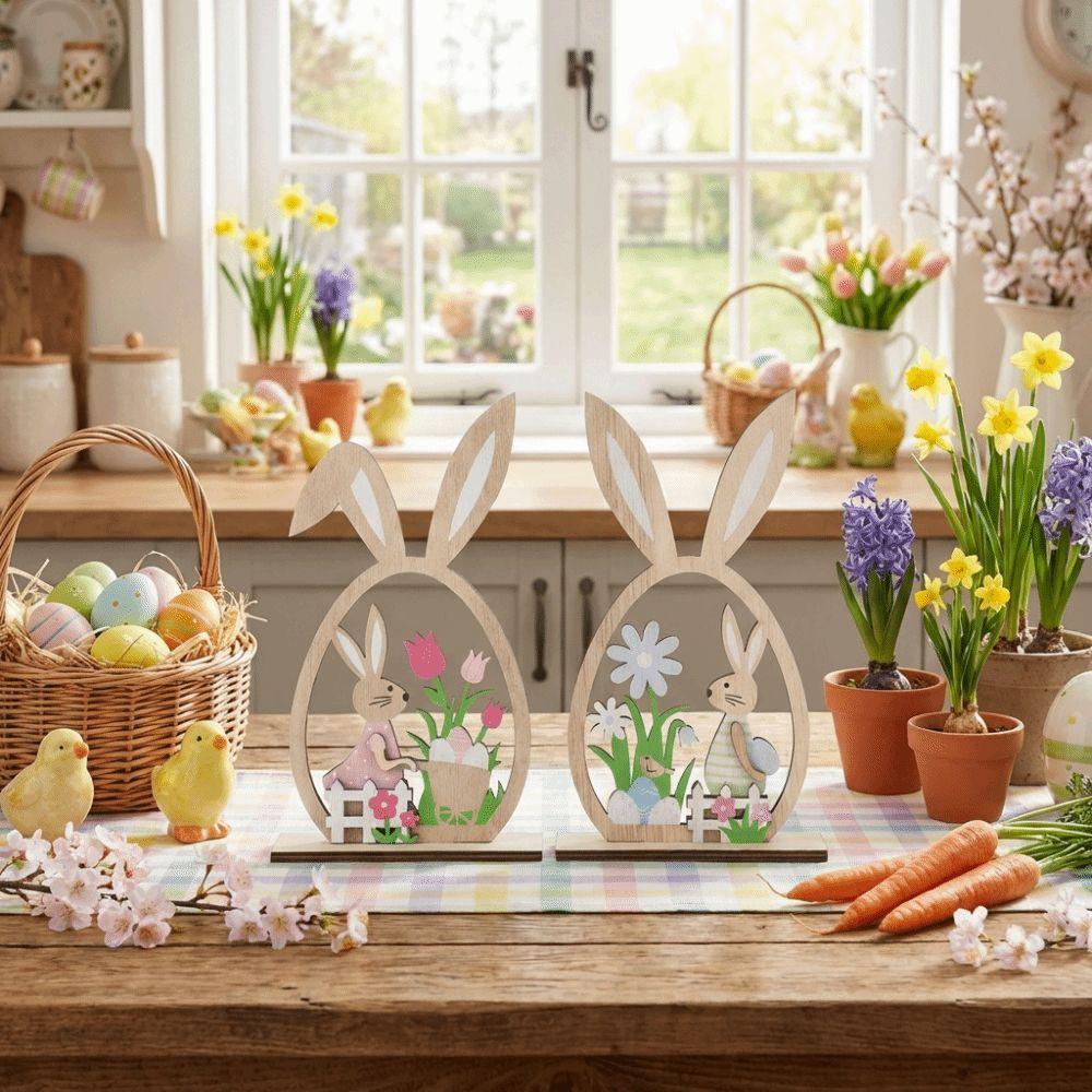 2 шт. Цветочный Пасхальный Кролик Украшение Фермерский Деревенский Кролик Настольное Декоративное Праздник Весны