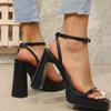 Fashion Chunky Platform Super High Heels Sandals Women Crystal Buckle Ankle Strap Gladiator Shoes Woman Summer Squre Toe Pumps Sandalias