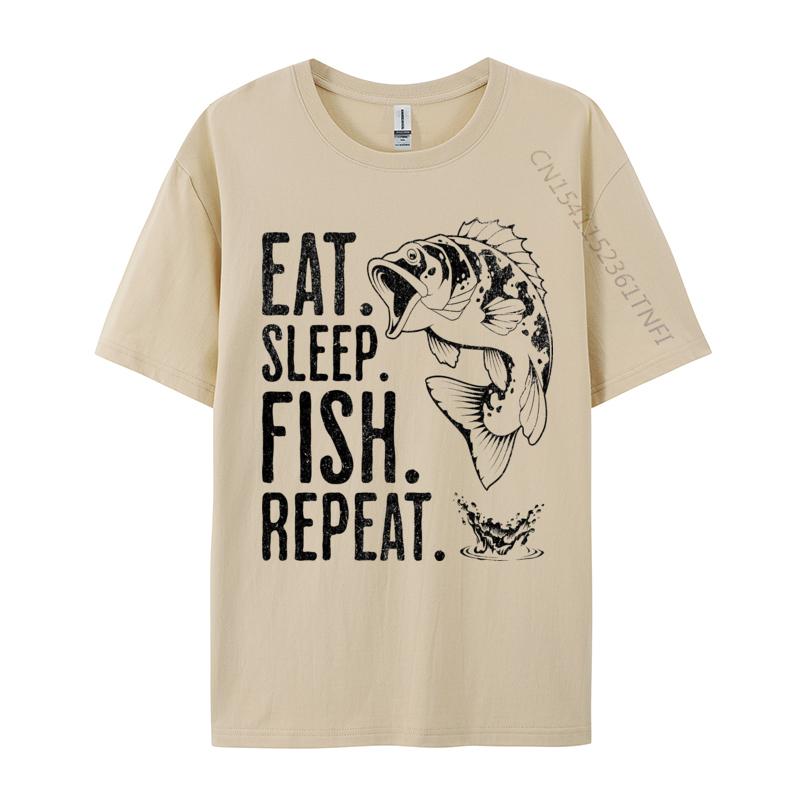 Eat Sleep Fish Repeat Tshirt Vintage Fashionable Party Tees Cotton Tops T Shirts for Men Cosie T Shirt