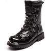 Motorcycle Boots Men Winter Warm Boots Motorcycle Shoes Mid-calf Buckle Motorbike Boots Punk Boots Black Skull Head