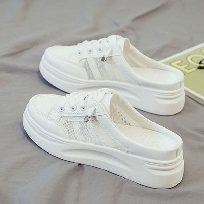 Маленькие белые туфли, сумка, голова, полушлепанцы, женские, новые, летние, повседневные, женские, на толстой подошве, для улицы, сетчатые, ленивые туфли