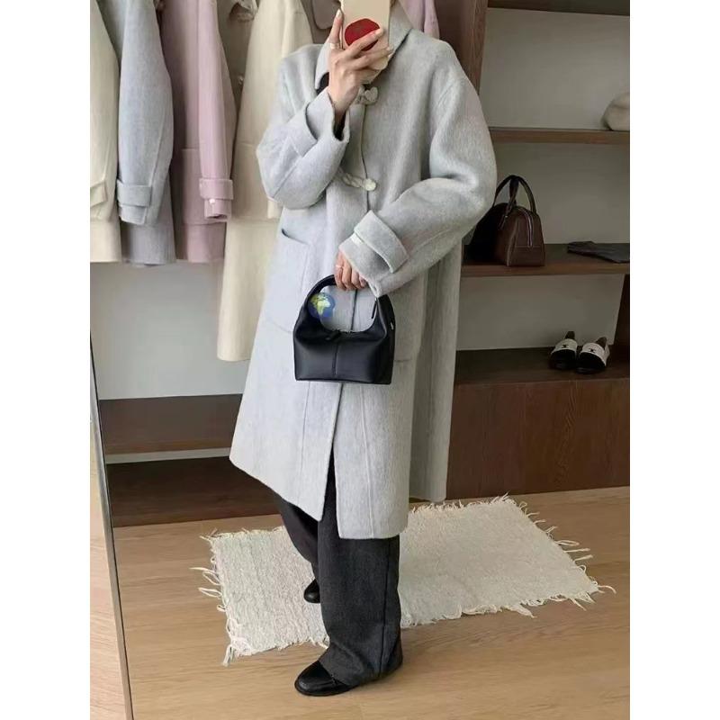 Новое двухстороннее шерстяное пальто средней длины в корейском стиле, свободное повседневное шерстяное пальто