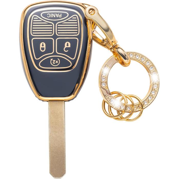 Gematay for Jeep Key Fob Cover with Keychain, Key Shell Cover Holder Compatible with Jeep Wrangler Compass 2007-2018/Dodge Ram Durango Smart Key Fob,