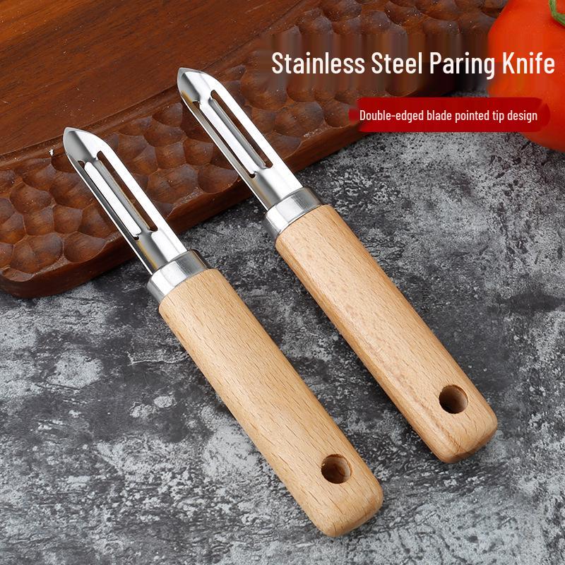 Овощечистка из нержавеющей стали с деревянной ручкой - Нож для чистки прямого типа для использования на кухне.