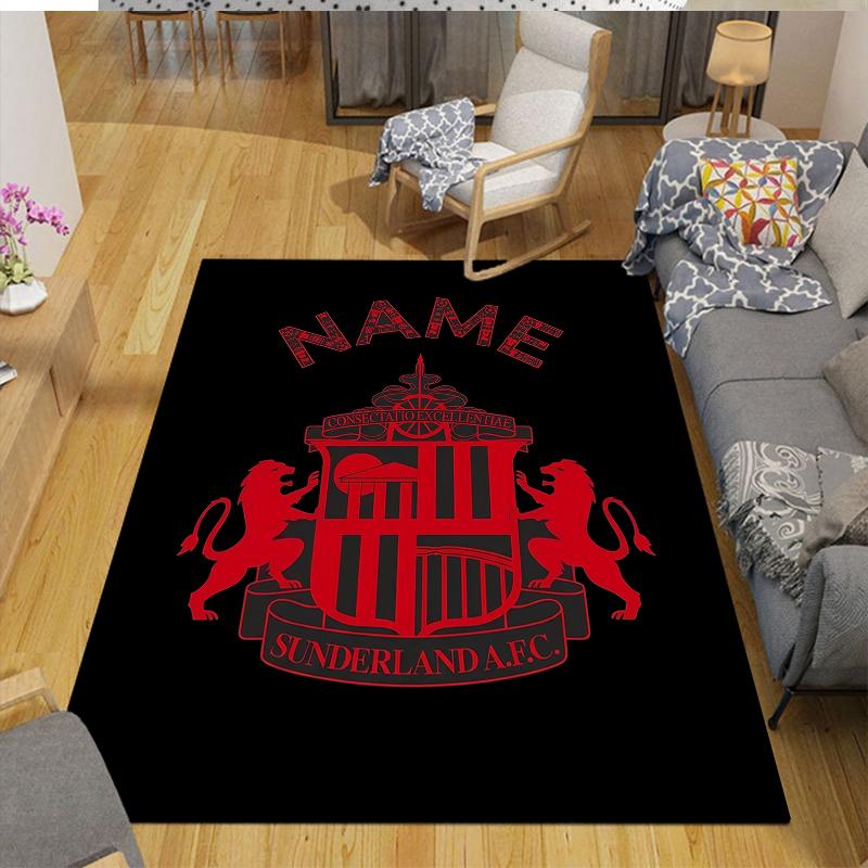 Custom Name,Sunderland AFC Home Sofa Decoration for Living Room & Bedroom, Non‑Slip Play Flannel Floor Mat for Game Room