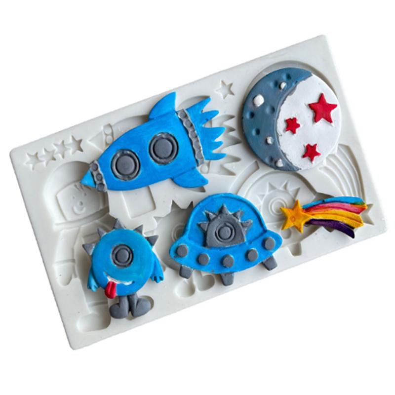 Силиконовые формы на космическую тематику, космический корабль, астронавт, ракета, конфеты, шоколадная помадка, инструменты для украшения торта на вечеринку своими руками