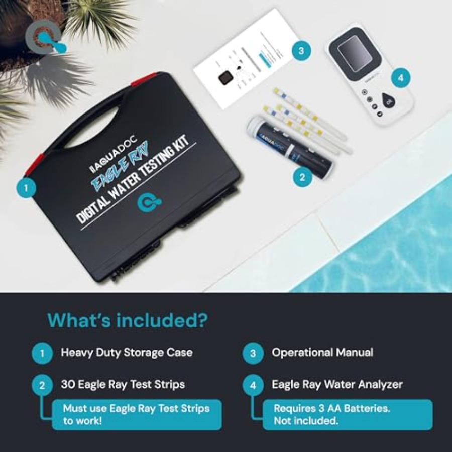 Цифровой набор для тестирования воды в бассейне Eagle Ray с цифровым тестером и 30 тест-полосками для определения хлора, брома, общей жесткости, циануровой кислоты