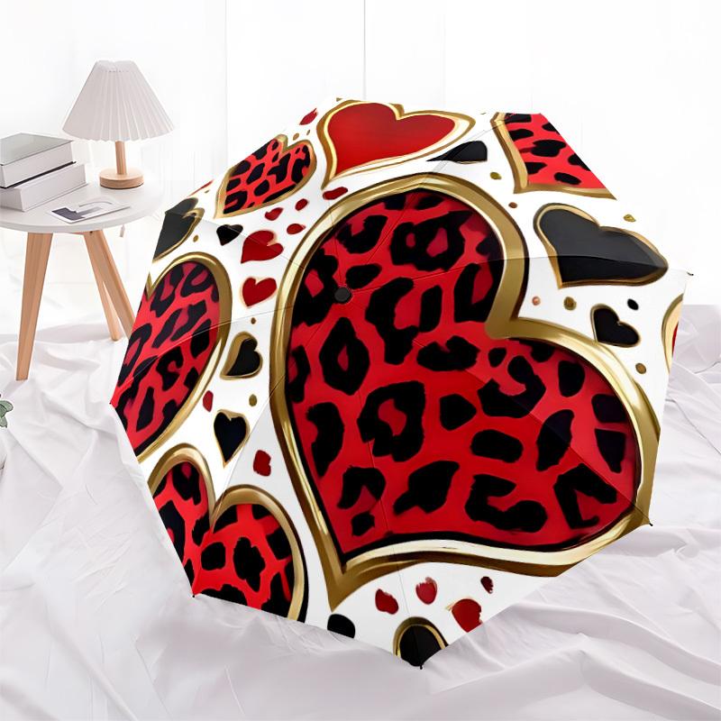 1pc Leopard Heart Pattern Automatic Folding Umbrella - Portable Collapsible 8-Rib Umbrella for All Seasons yy251119179