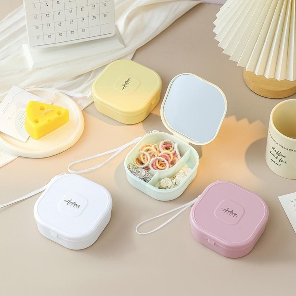 Portable Cosmetic Storage Box with Mirror Jewelry Box Colorful Hair Tie Organizer  Travel