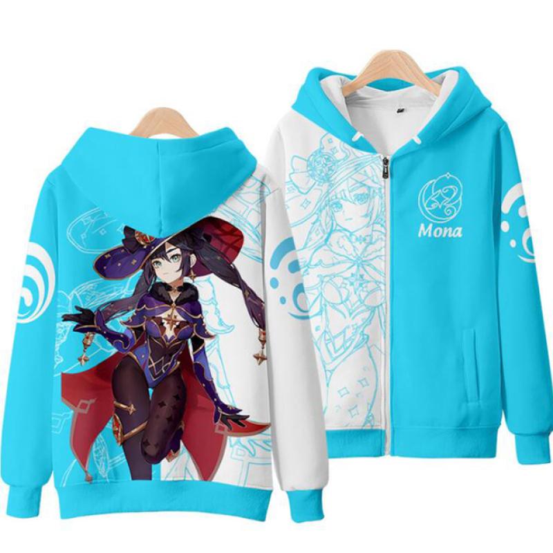 Genshin Impact Косплэй костюм Mona Kaeya Klee Diluc Venti Paimon Zhongli Keqing Ganyu унисекс 3D одежда на молнии с капюшоном