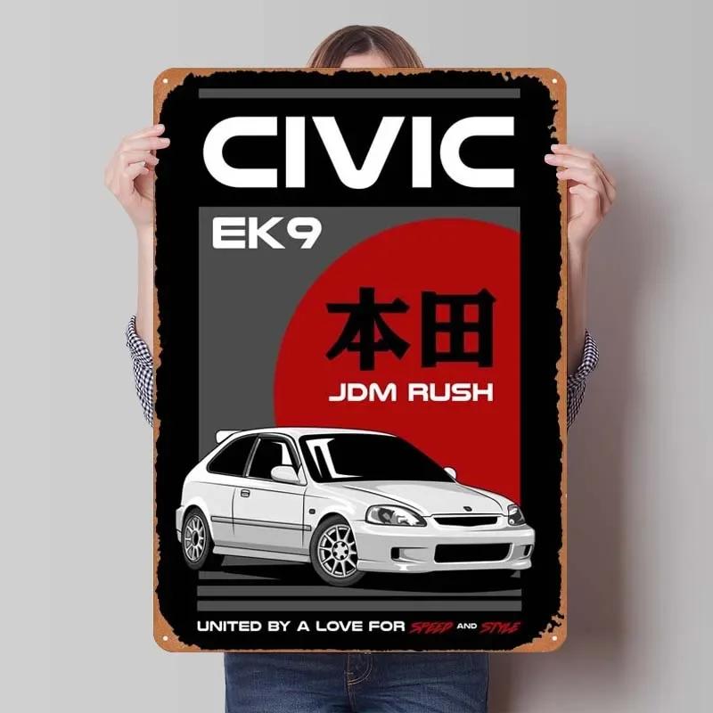 Плакат Honda Sign Cars Украшение для дома Гостиная Ретро Металлическая жестяная табличка для гаража Настенное художественное оформление Декор интерьера Мужчины
